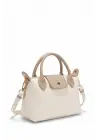 Alba Krem-vizon Çıt Çıt Kapamalı Ayarlanabilir Askılı Trend Kadın El Ve Omuz Çantası