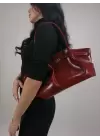Celina Bordo Kırışık Deri Kilit Detay Büyük Boy Kadın Omuz Çantası