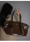 Celina Kahve Kırışık Deri Kilit Detay Büyük Boy Kadın Omuz Çantası