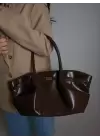 Celina Kahve Kırışık Deri Kilit Detay Büyük Boy Kadın Omuz Çantası