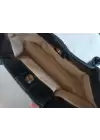 Celina Siyah Kırışık Deri Kilit Detay Büyük Boy Kadın Omuz Çantası