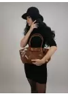 Celina Taba Kırışık Deri Kilit Detay Büyük Boy Kadın Omuz Çantası