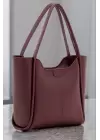 Clementine Bordo Tote Kadın Fermuarlı Omuz Çantası