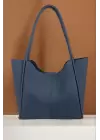 Clementine Lacivert Tote Kadın Fermuarlı Omuz Çantası