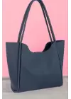 Clementine Lacivert Tote Kadın Fermuarlı Omuz Çantası