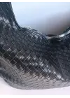 Ellevo Siyah Cilt Sık Örgü Fermuar Kapamalı Kadın El Ve Omuz Çantası