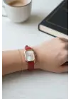 Gwendolyn Bordo Cilt Deri Kordonlu Dikdörtgen Minimal Kadın Kol Saati