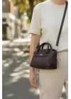 Harmony Bitter Brown Suede Mini Womens Handbag and Shoulder Bag with Front Lock Detail
