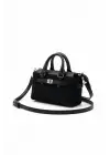 Harmony Black Suede Mini Womens Handbag and Shoulder Bag with Front Lock Detail