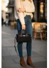 Harmony Black Suede Mini Womens Handbag and Shoulder Bag with Front Lock Detail