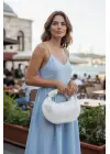 Helen Düğümlü Beyaz Örgü Desen Trend Mini Kadın El Çantası