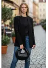 Helen Düğümlü Siyah Örgü Desen Trend Mini Kadın Bowl Bag
