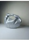 Helen Silver Knotted Knitted Pattern Womens Handbag
