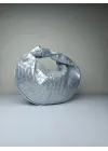 Helen Silver Knotted Knitted Pattern Womens Handbag