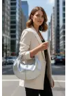 Helen Silver Knotted Knitted Pattern Womens Handbag