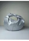 Helen Silver Knotted Knitted Pattern Womens Handbag