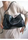 Iconic Black Wrinkled Rope Detailed Baguette Womens Shoulder Bag