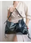 Iconic Black Wrinkled Rope Detailed Baguette Womens Shoulder Bag