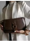 Jewel Bitter Brown Skin Ring Buckle Womens Handbag and Shoulder Bag