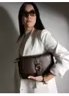 Jewel Bitter Brown Skin Ring Buckle Womens Handbag and Shoulder Bag