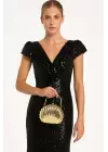 Josiana Gold Oyster Model Chain Strap Textured Clutch Evening Dress Portfolio Bag