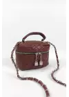 Leslie Bordo Kapitone Desen Kadın Kutu Crossbody Bag