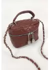 Leslie Bordo Kapitone Desen Kadın Kutu Crossbody Bag