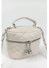 Leslie Krem Kapitone Desen Kadın Kutu Crossbody Bag