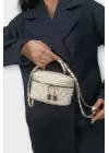 Leslie Krem Kapitone Desen Kadın Kutu Crossbody Bag