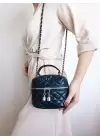 Leslie Navy Blue Quilted Pattern Box Model Womens Shoulder Bag