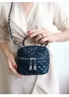 Leslie Navy Blue Quilted Pattern Box Model Womens Shoulder Bag