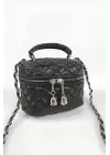 Leslie Siyah Kapitone Desen Kadın Kutu Crossbody Bag