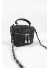 Leslie Siyah Kapitone Desen Kadın Kutu Crossbody Bag