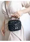 Leslie Black Quilted Pattern Womens Box Crossbody Bag