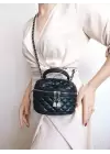 Leslie Black Quilted Pattern Womens Box Crossbody Bag