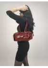 Lidya Bordo Parlak Kemer Detay Tasarım Kadın Omuz Çantası