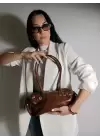 Lidya Kahverengi Parlak Kemer Detay Tasarım Kadın Omuz Çantası