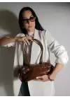 Lidya Kahverengi Parlak Kemer Detay Tasarım Kadın Omuz Çantası