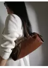 Lidya Kahverengi Parlak Kemer Detay Tasarım Kadın Omuz Çantası