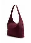 Liya Bordo Süet Örgü Desen Shopper Kadın Omuz Çantası