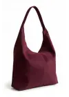 Liya Bordo Süet Örgü Desen Shopper Kadın Omuz Çantası