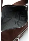 Luniva Acı Kahve Süet Çok Cepli Mini Baget Kadın El Ve Omuz Çantası