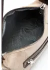 Luniva Krem Süet Çok Cepli Mini Baget Kadın El Ve Omuz Çantası