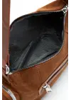 Luniva Taba Süet Çok Cepli Mini Baget Kadın El Ve Omuz Çantası