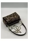 Luxury Siyah Leopar Kristal Taşlı Zincir Askılı Kadın Omuz Çantası