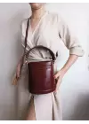 Margaret Bordo Büzgü Kapamalı Çift Askılı Kova Model Kadın El Ve Omuz Çantası
