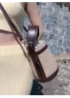 Margaret Hasır Kahve Detaylı Büzgü Kapamalı Çift Askılı Kova Model Kadın El Ve Omuz Çantası