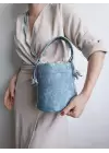 Margaret Denim Drawstring Closure Double Strap Bucket Model Womens Hand and Shoulder Bag