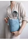 Margaret Denim Drawstring Closure Double Strap Bucket Model Womens Hand and Shoulder Bag