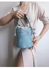 Margaret Denim Drawstring Closure Double Strap Bucket Model Womens Hand and Shoulder Bag